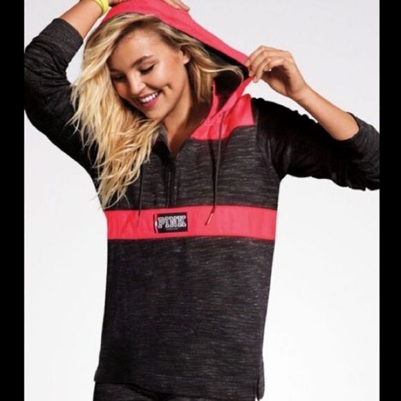 Victoria's Secret Pink Fleece Anorak 1/2 Zip Pullover Hoodie - Picture 1 of 7